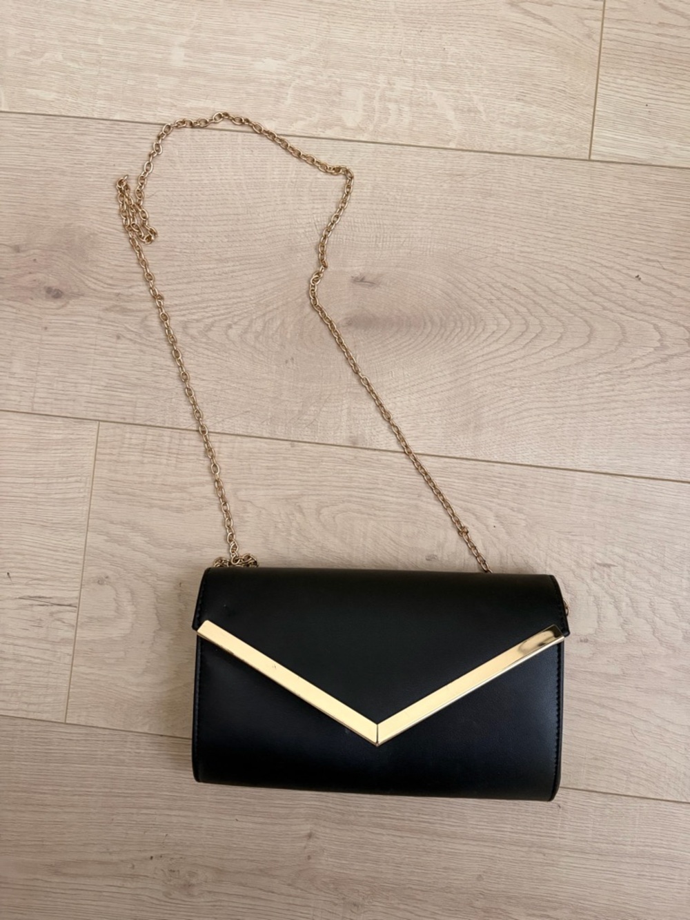 Black Envelope Crossbody Bag with Gold Trim
